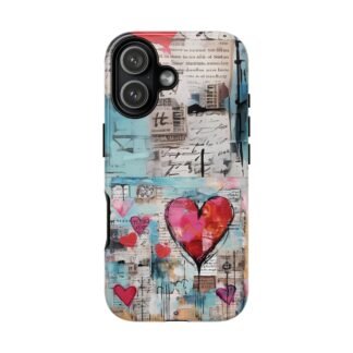 Grunge-Style Collage Doodle Heart Phone Case for iPhone, Samsung And Google Pixel
