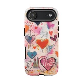 Grunge-Style Collage Doodle Heart Phone Case for iPhone, Samsung And Google Pixel