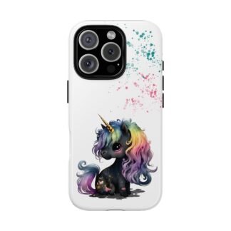 Kawaii Black Unicorn Phone Case with Rainbow Hair | Phone Case for iPhone, Samsung And Google Pixel