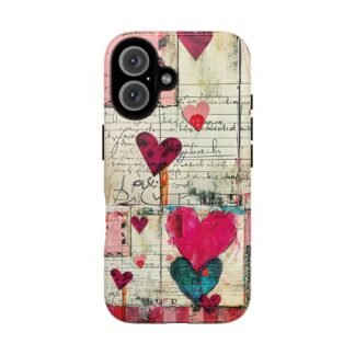Grunge-Style Collage Doodle Heart Phone Case for iPhone, Samsung And Google Pixel