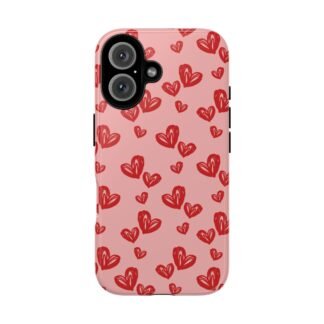 Cute Pink Sweet Doodle Heart Phone Case for iPhone, Samsung And Google Pixel